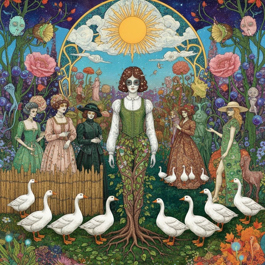 Folkloric Robot & Twins in Surreal Eco-Art Garden