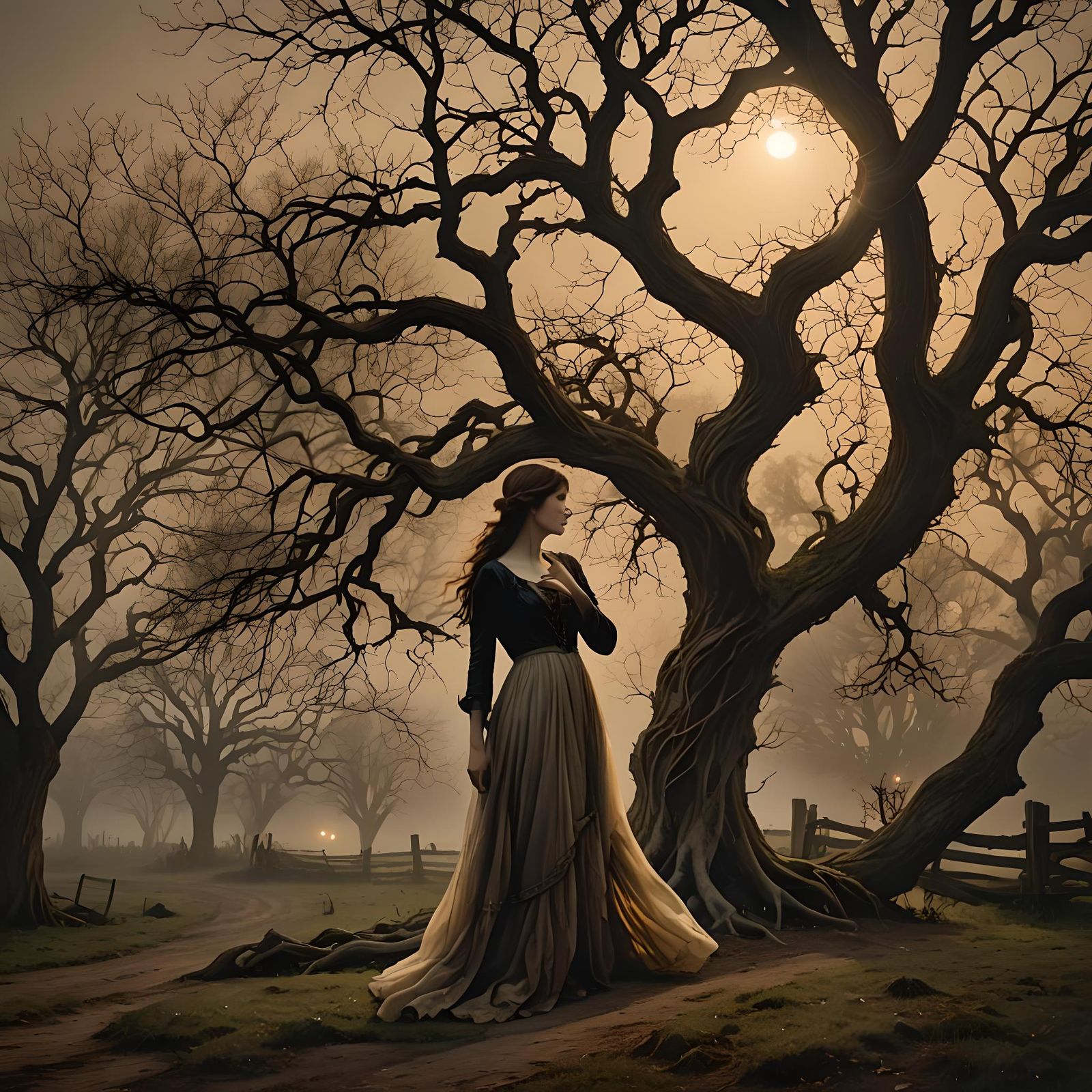 Romantic Sepia Beauty in Moonlight