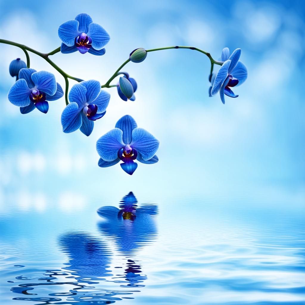 Blue Orchid Reflecting Over Water