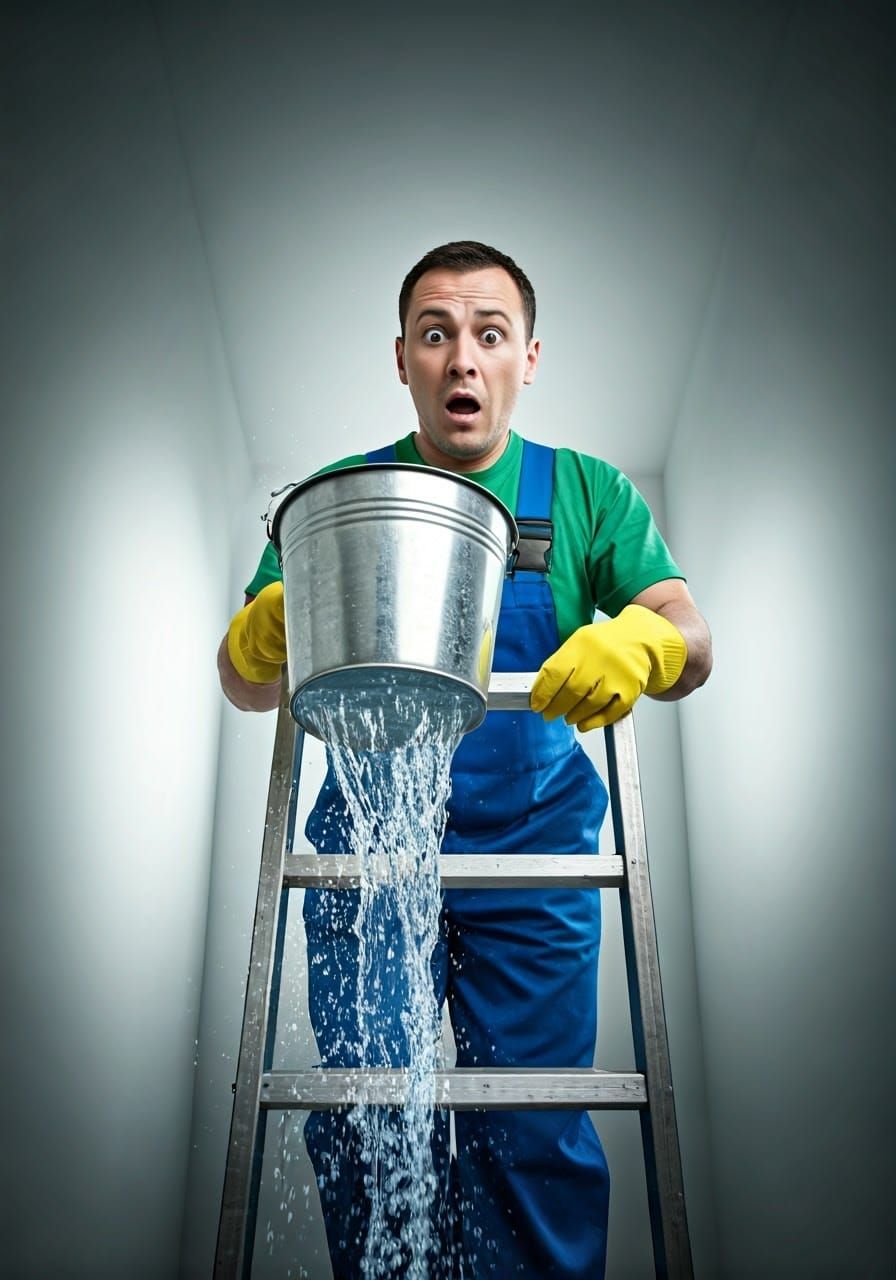 Window Cleaner Disaster: Bucket Falls From Ladder