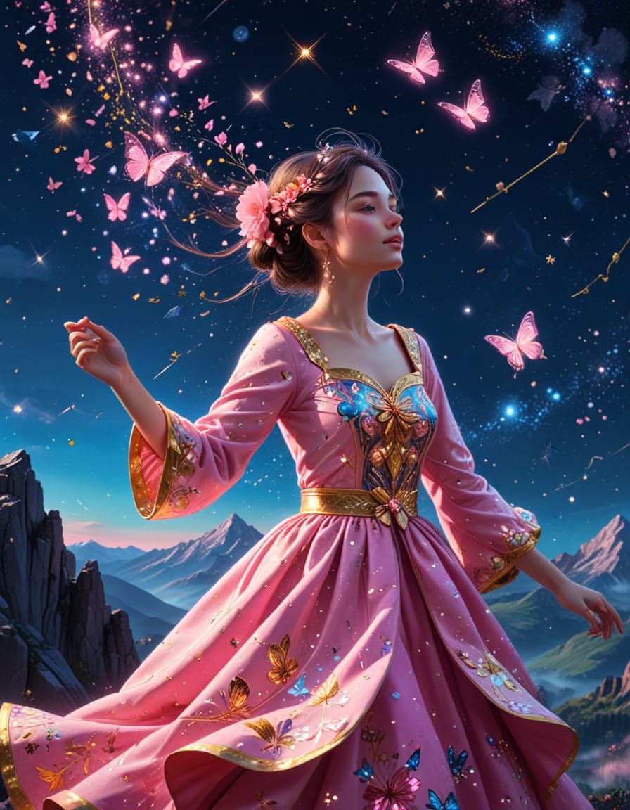 Person Under Starry Sky in Digital Painting Style