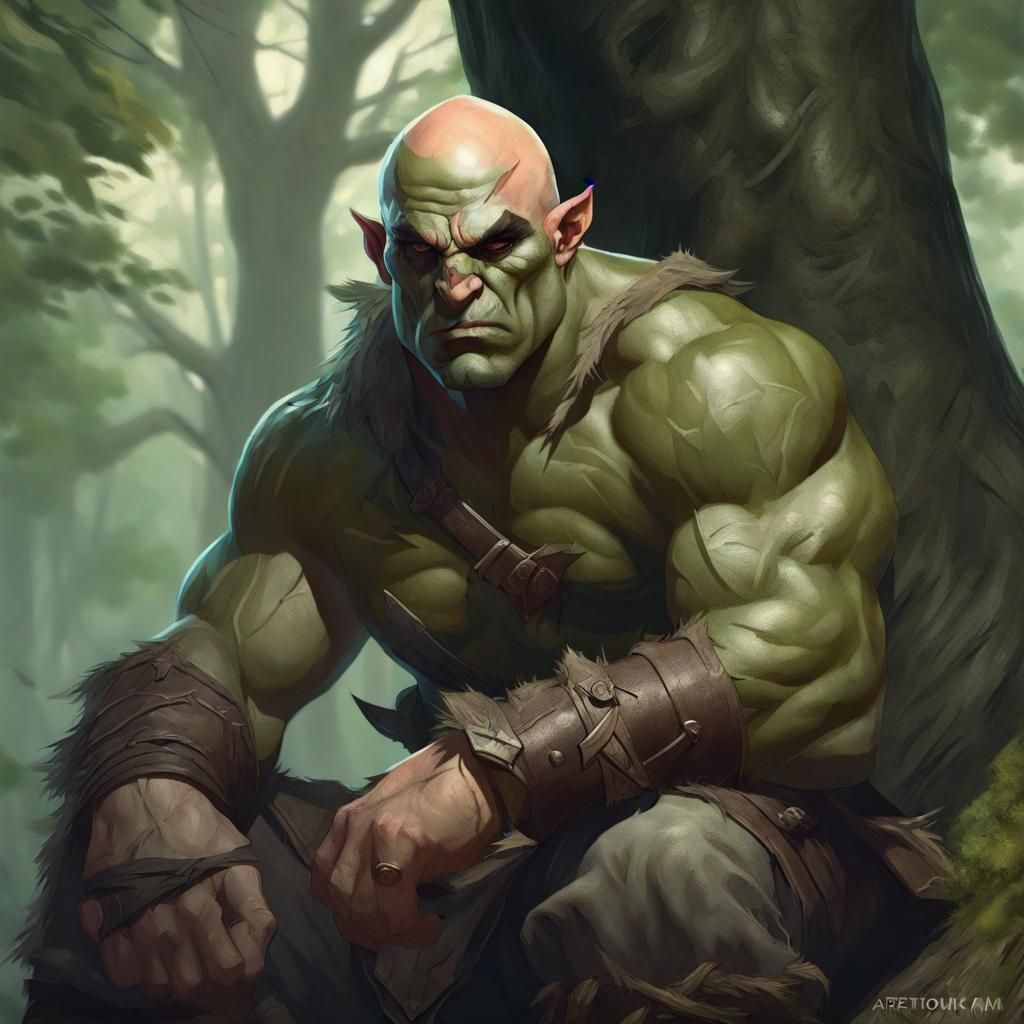 Menacing Orc Barbarian in Forest Portrait