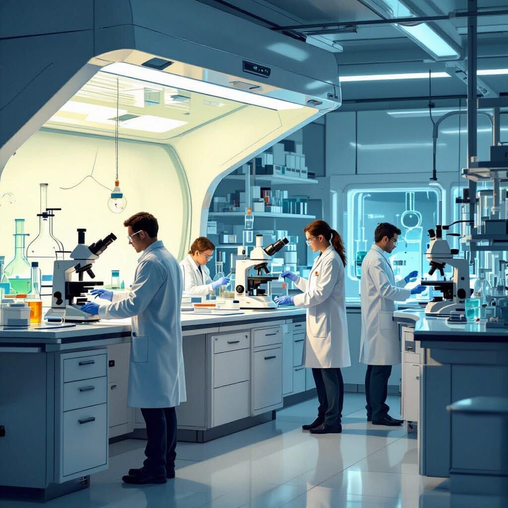 Futuristic Lab with Scientists and Fume Hood