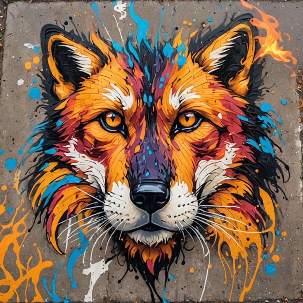 Fire Fox Graffiti Art in Urban Setting