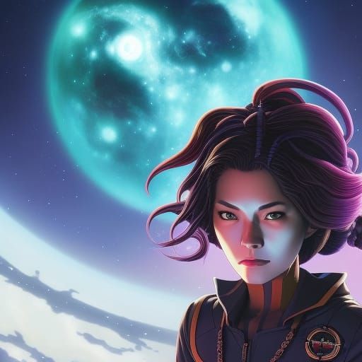 Eldritch Horror: Astronaut Demon Woman in Anime Style