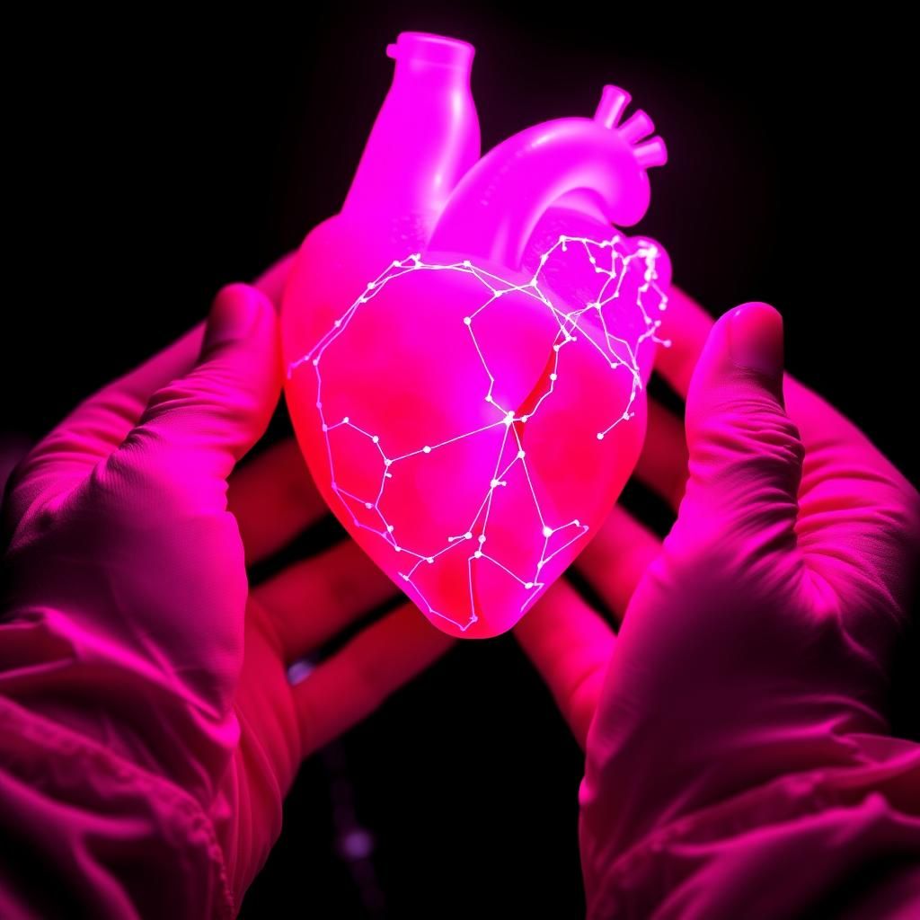 A Vivid Pink Heart Glows in a Dark Room