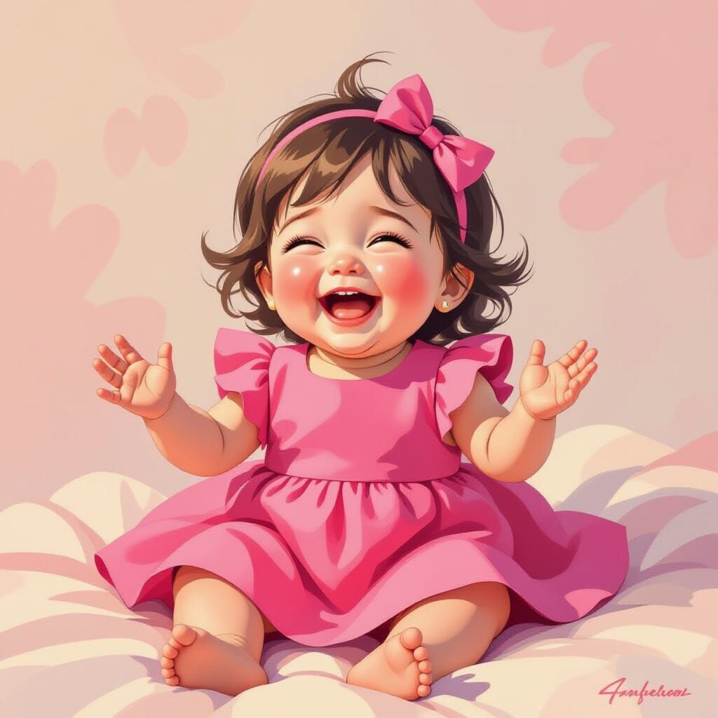 Joyful Baby Doll in Surrealist Pop Art Style