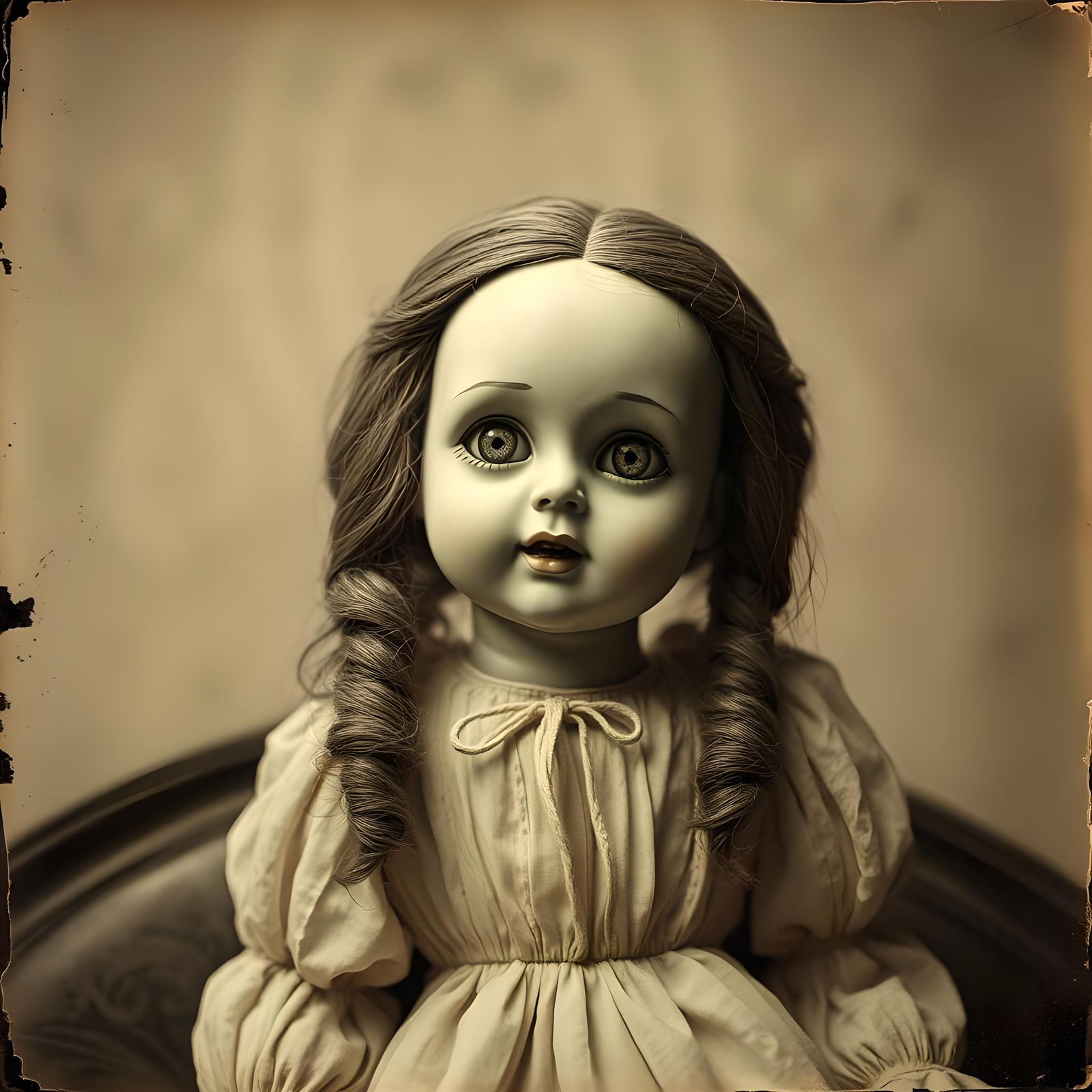 Creepy Porcelain Doll in Sepia Photo