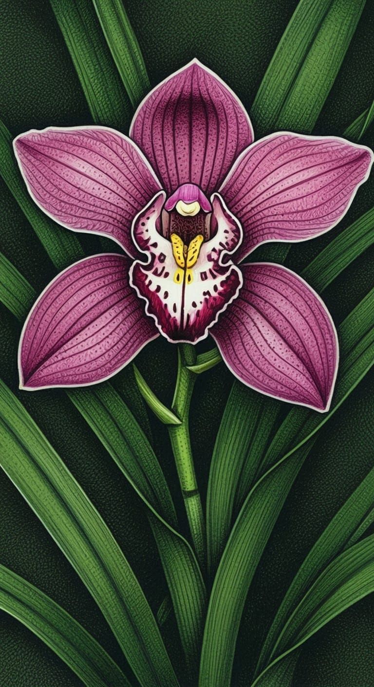 Pink Cymbidium Orchid in Wally Wood Style