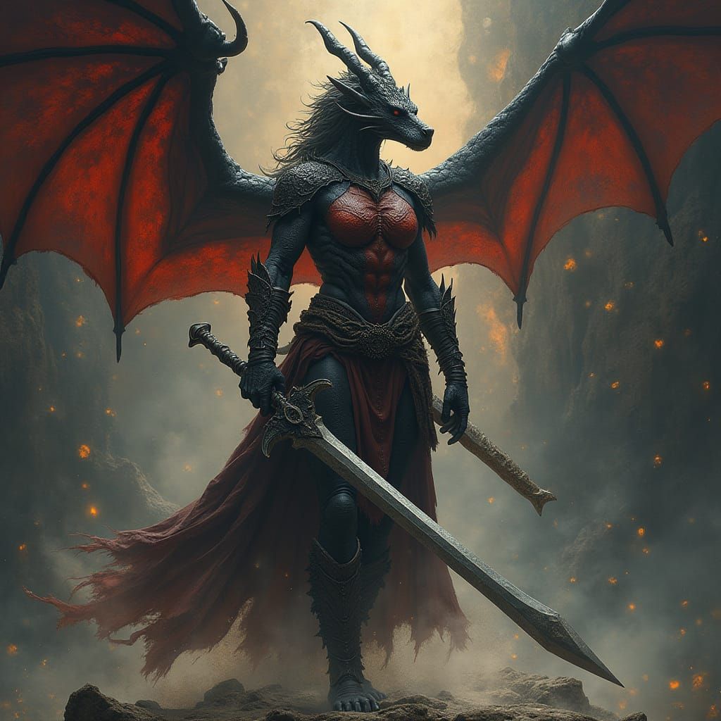 Cosmic Dragonborn Barbarian Prepares for Battle