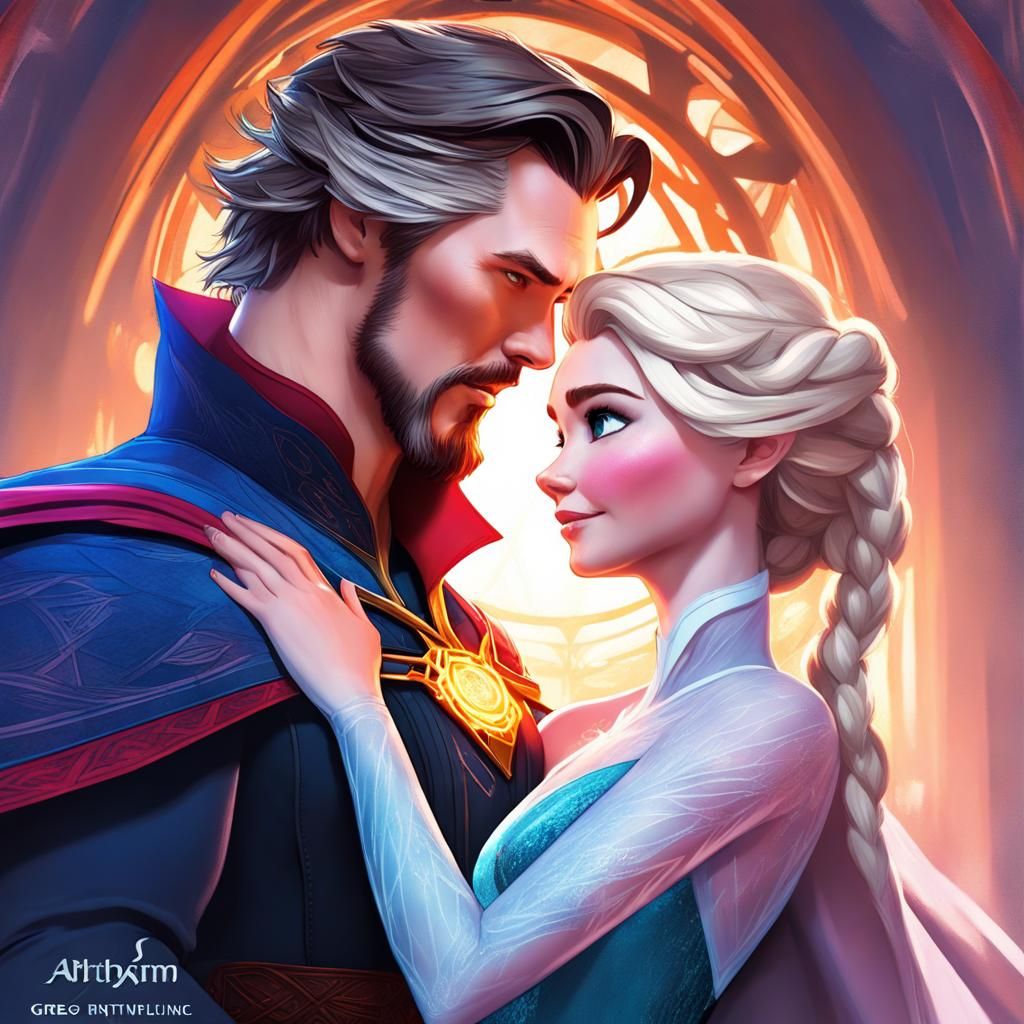 Elsa and Doctor Strange: Romantic Digital Art