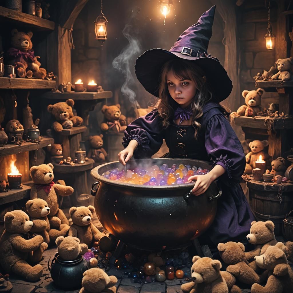 Little Witch Girl's Teddy Bear Potion