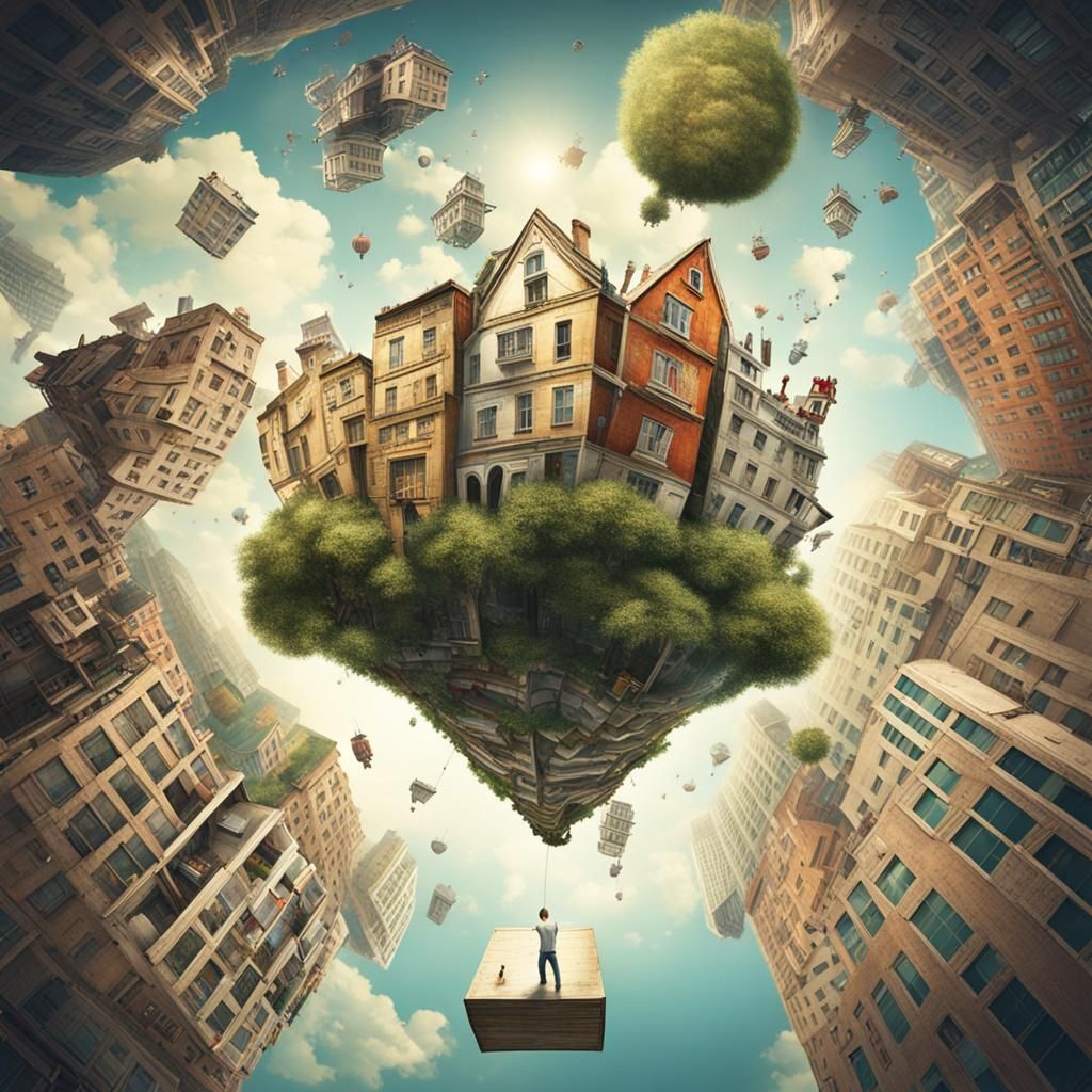 Surreal Upside-Down World: A Hyperrealistic Concept