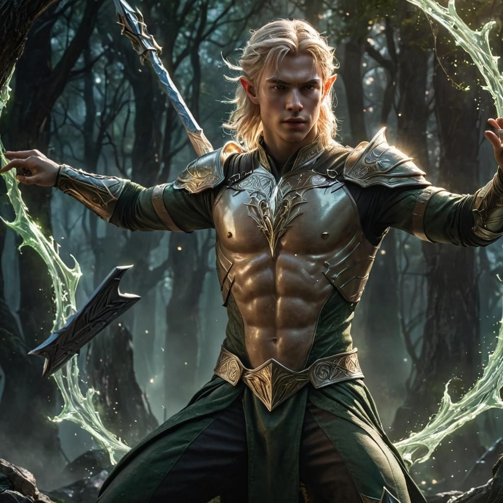 Luminous Armored Elf Warrior Arrives from Another Plane