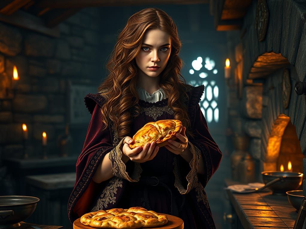 Medieval Princess in a Flickering Castle Kitchen