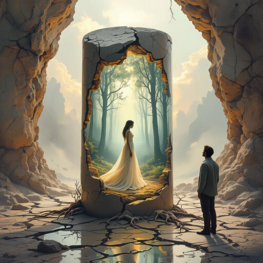 Surreal Fossil Structure with Maiden Inside