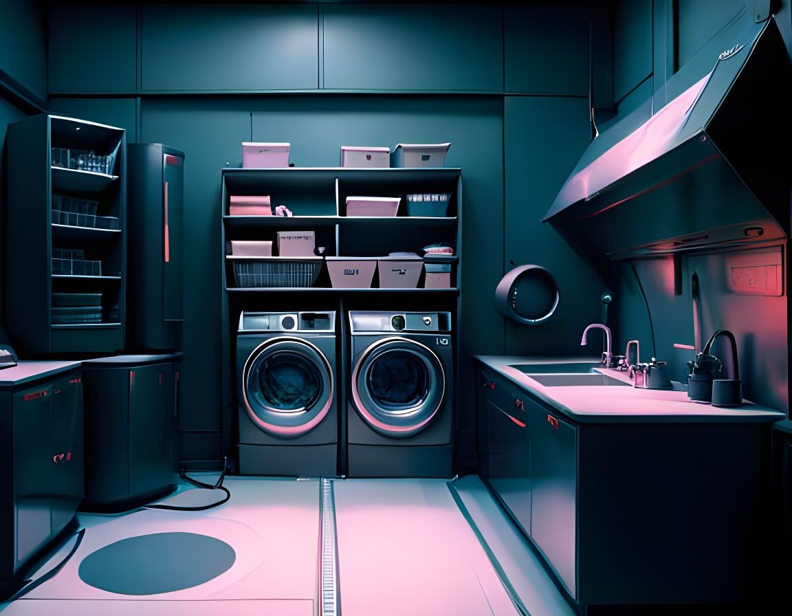 Cyberpunk Laundry Room with Futuristic Machine