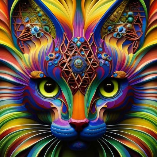 Intricate 3D Metal Cat Illustration in Maximalist Style