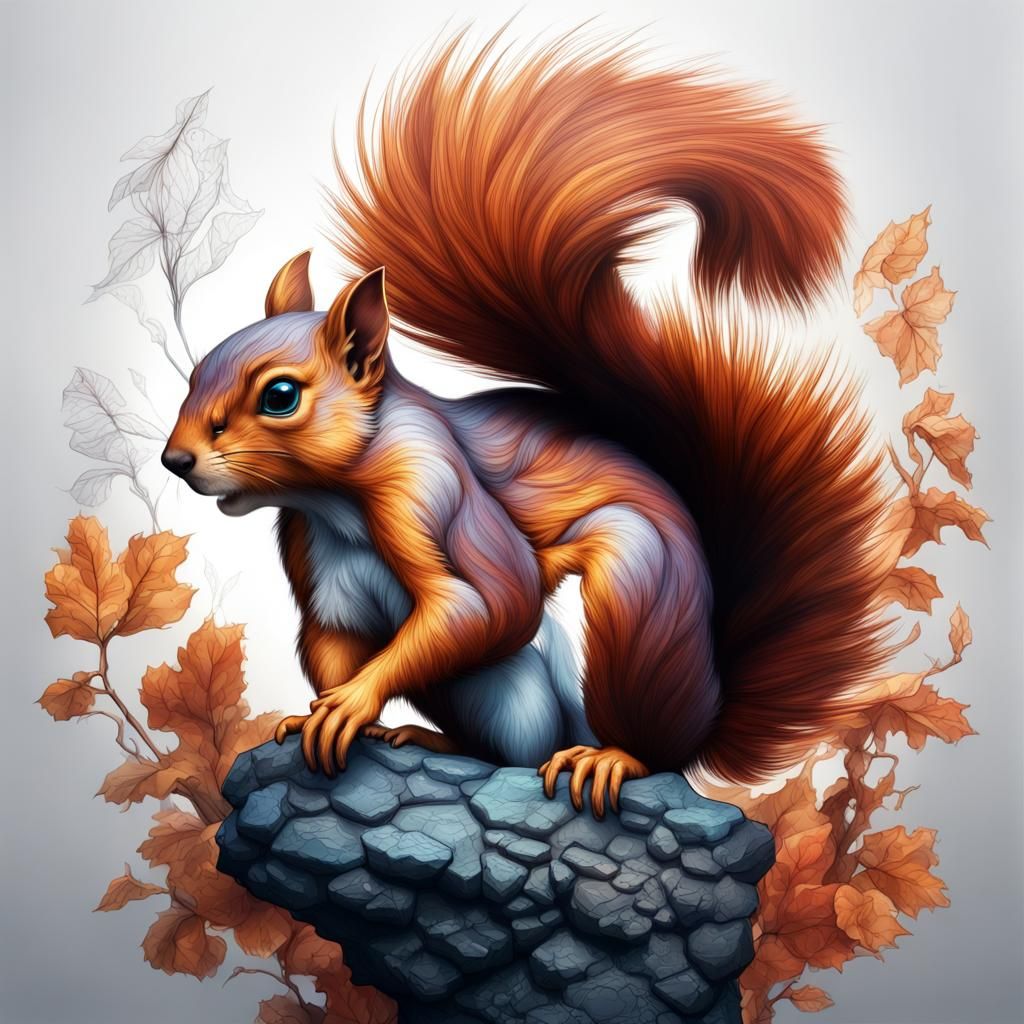 Detailed Line Art Squirrel in Fantasy Style