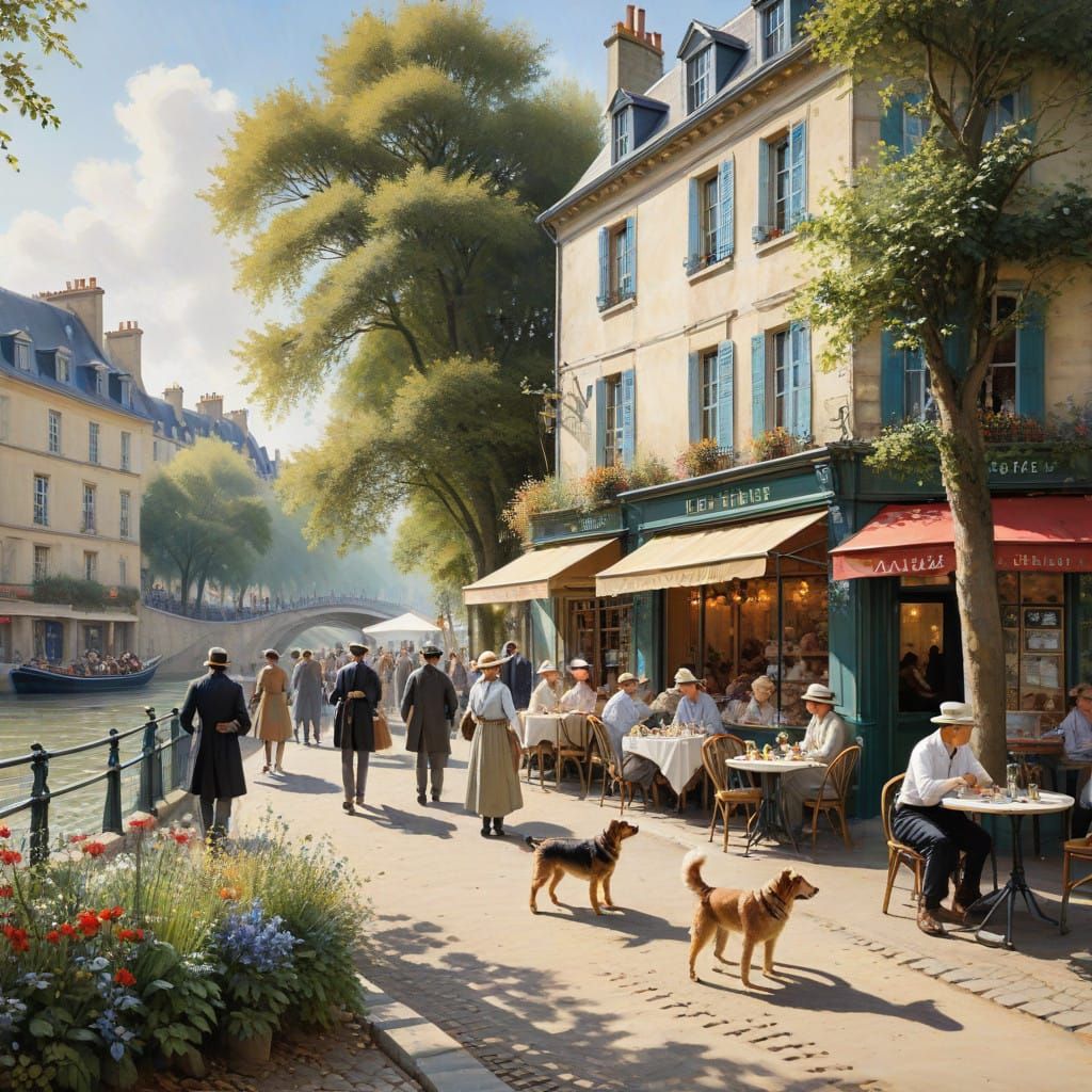 Whimsical Parisian Cafe Scene in Watercolour Style