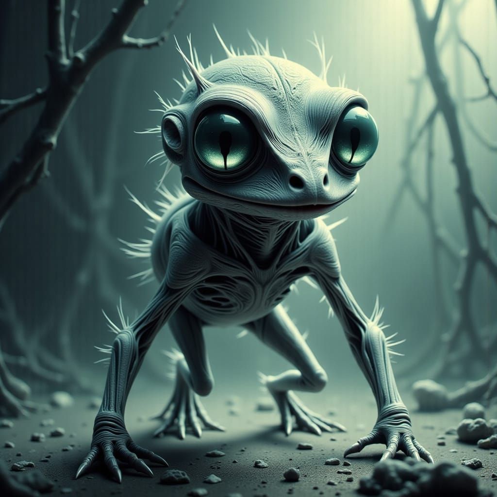 Cyberpunk Alien Frog Astronaut in Whimsical Dreamlike Scene