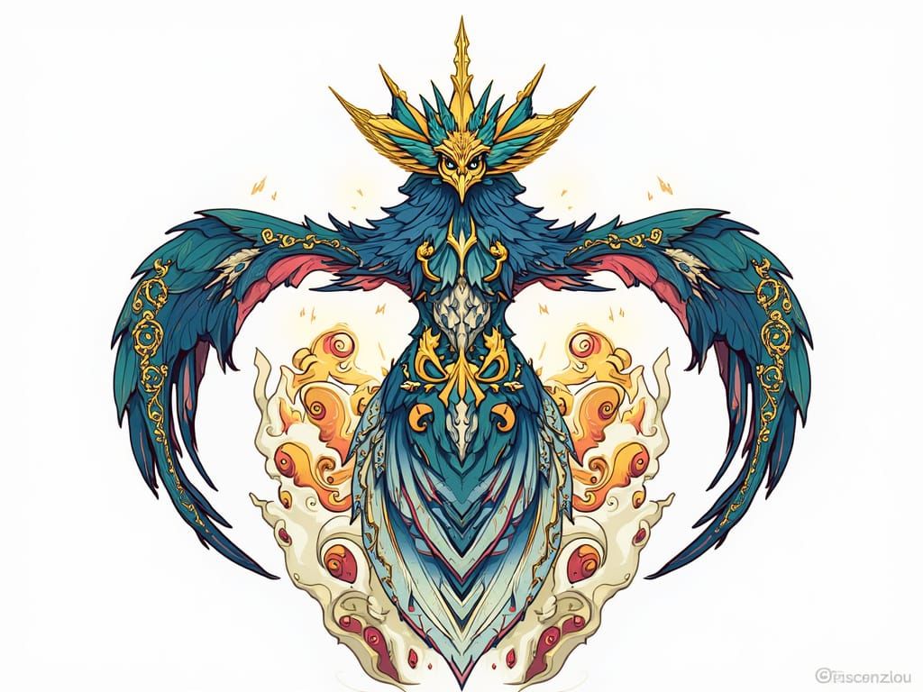 Iridescent Griffin Overlooks Misty Valley in Fantasy Art