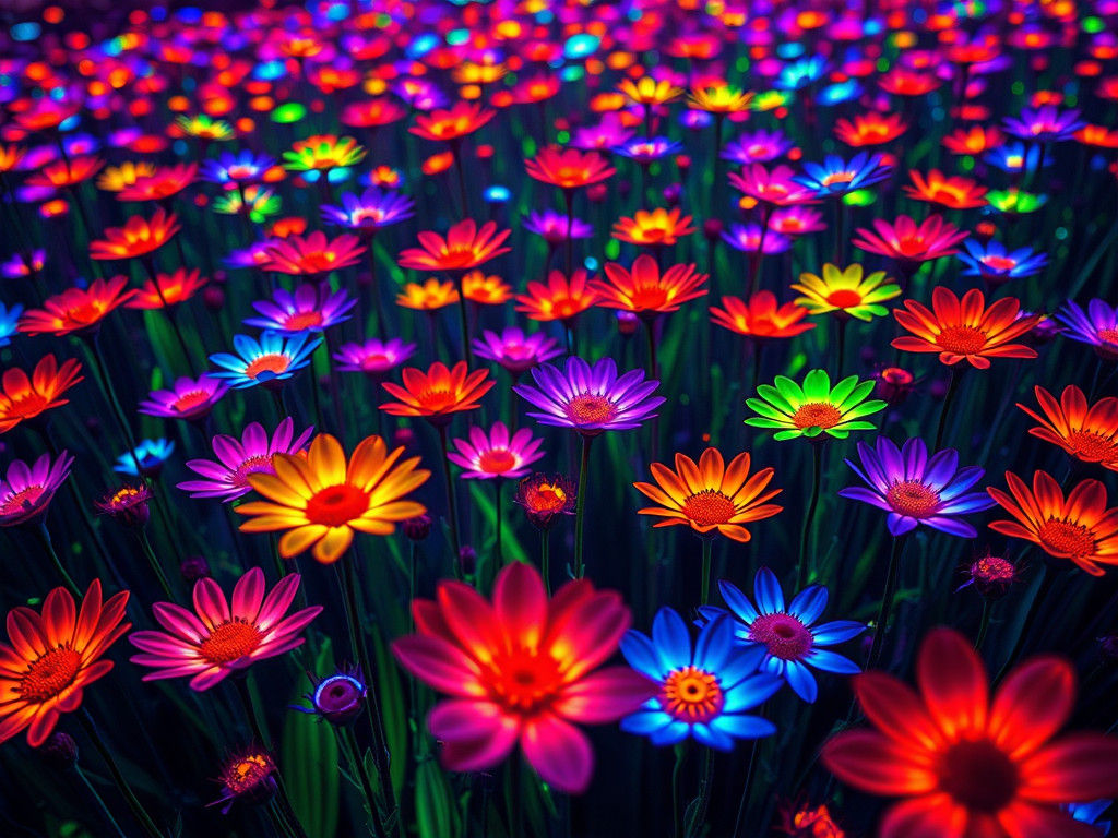 Glowing Electromagnetic Flowers in Psychedelic Baroque Style