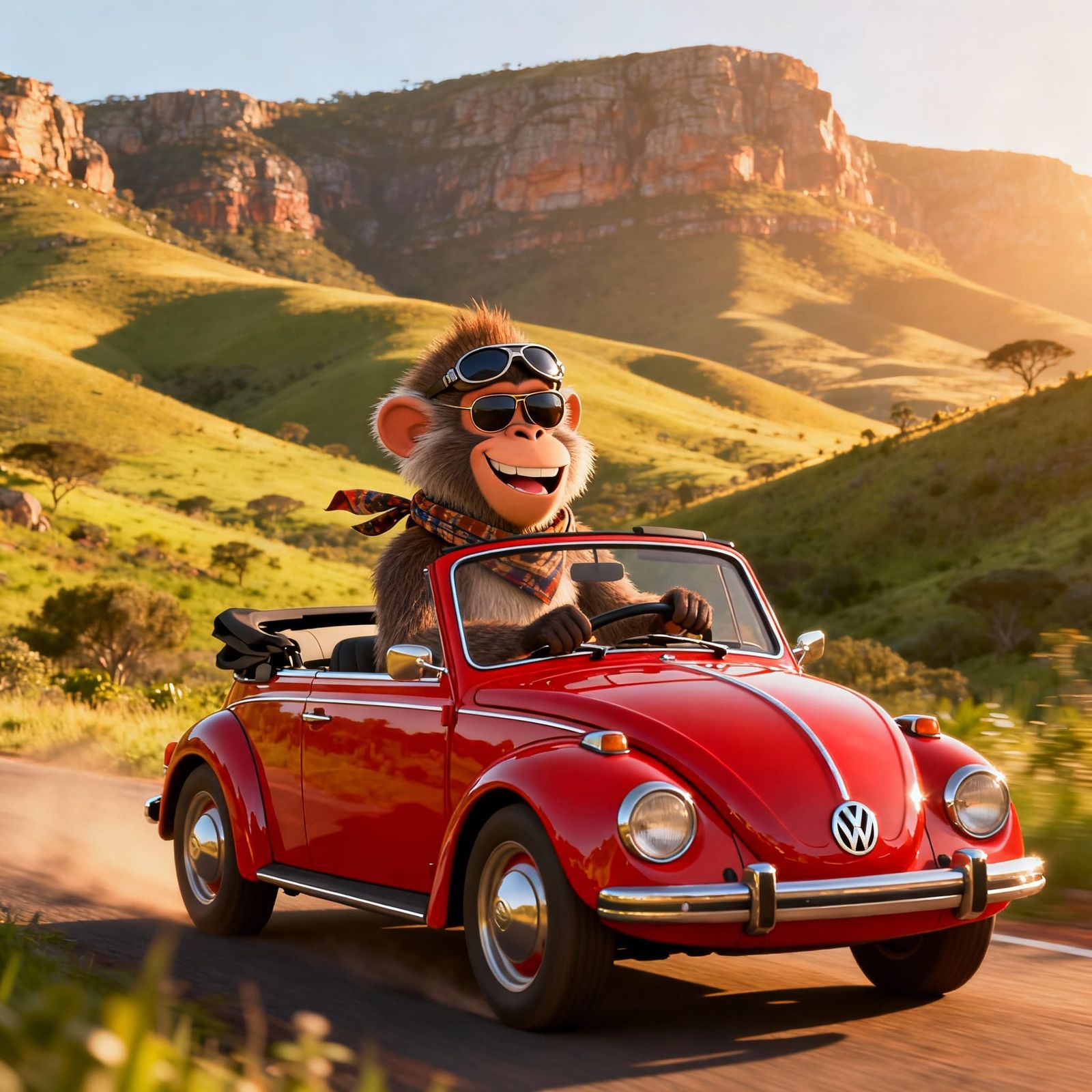 Baboon Drives VW Beetle Through Magaliesberg Hills