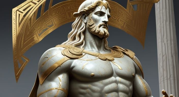 Cracking Zeus Statue in Ancient Greek Style