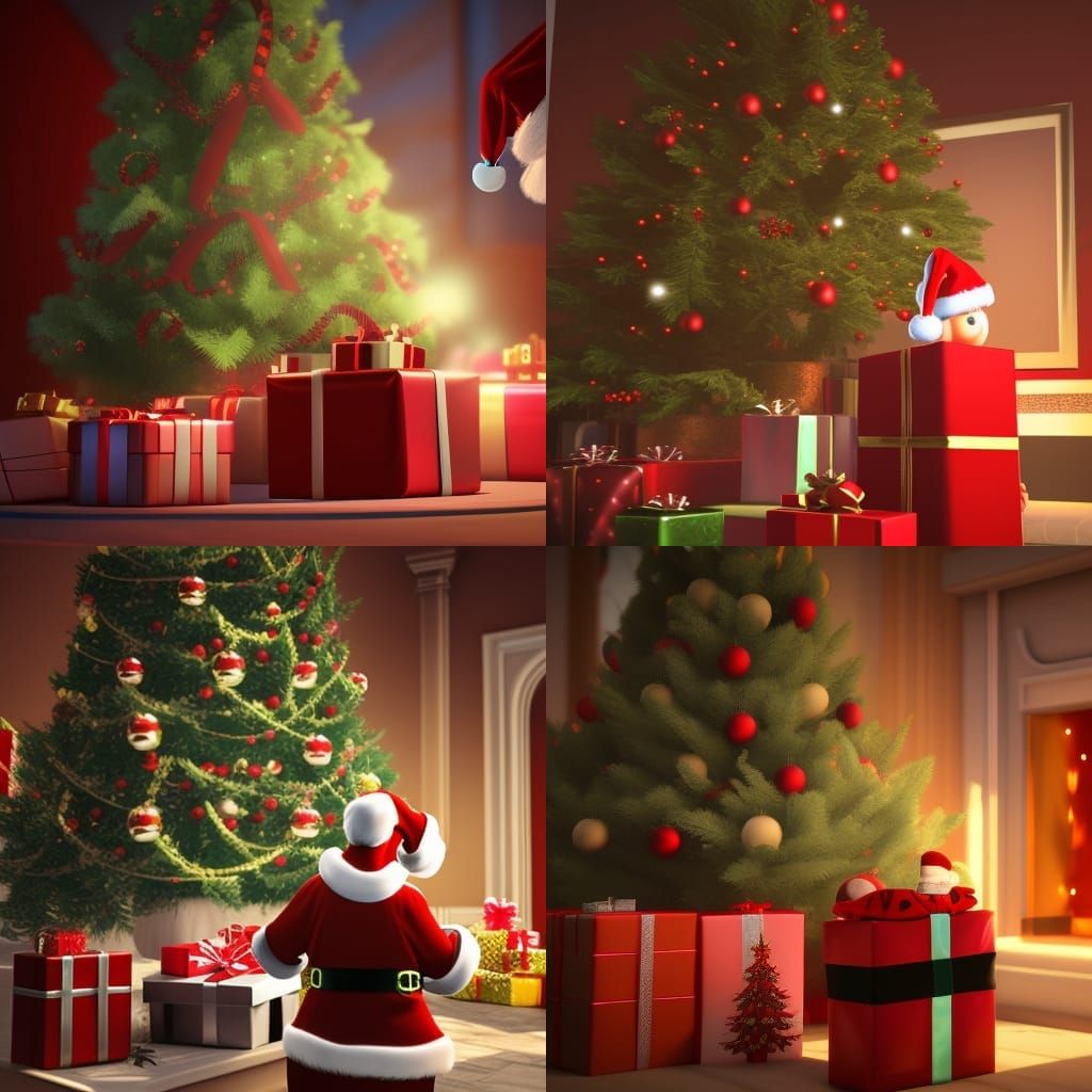 Santa Claus Delivering Gifts: 3D Rendered Scene