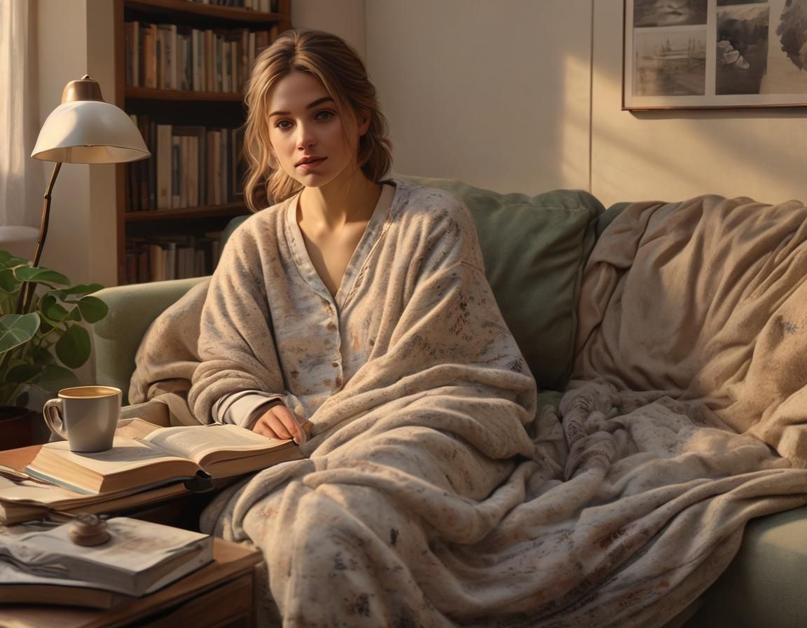 Cozy Woman Reading: An Impressionist Oil Painting