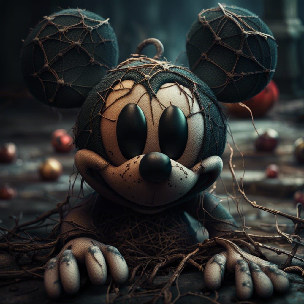 Creepy Mickey Mouse Plush in Detailed Matte Painting