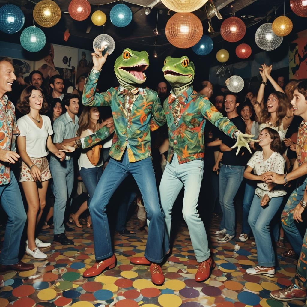 Lizard Disco Dancer in Polaroid Style