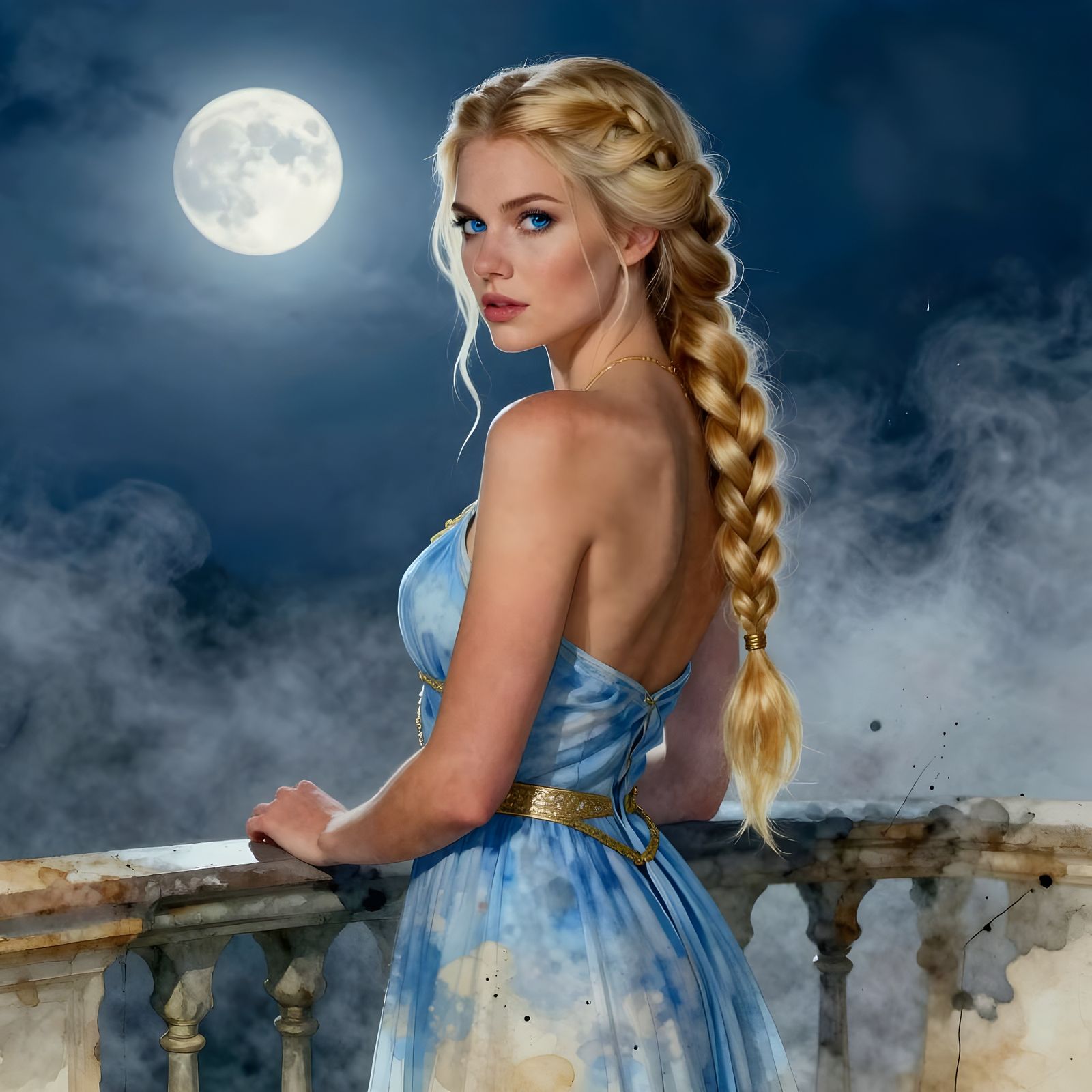 Norse Goddess Portrait in Watercolor and Ink