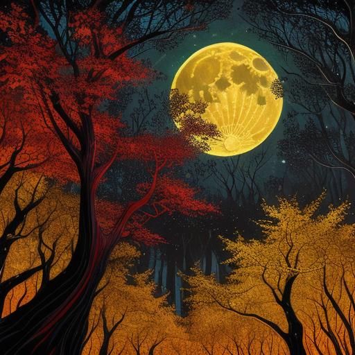 Moonlit Path Through Abstract Forest in Alcohol Ink