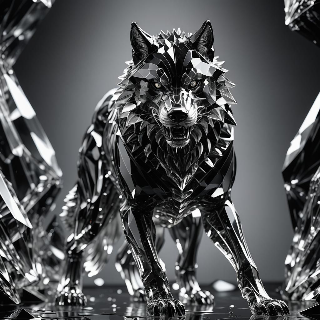 Crystal Glass Wolf Sculpture in 3D