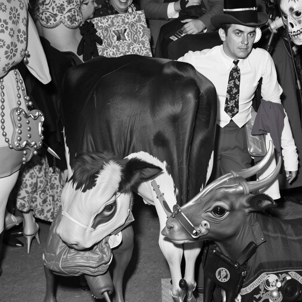 Surreal Seven-Legged Cow in Vintage Photo