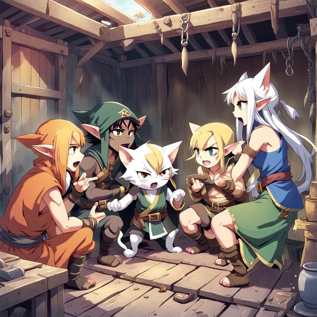 Anime-Style Friends Having a Comical Debate