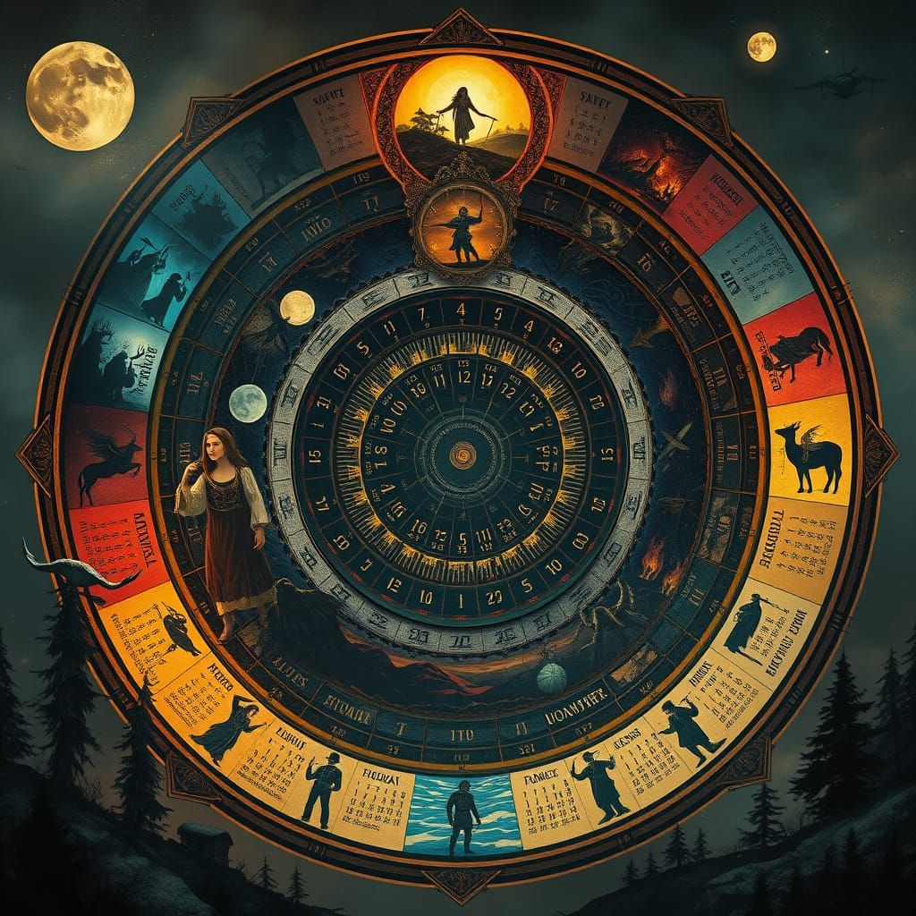 Dark Baltic Mythology Ritual Year in Folk Calendar Style