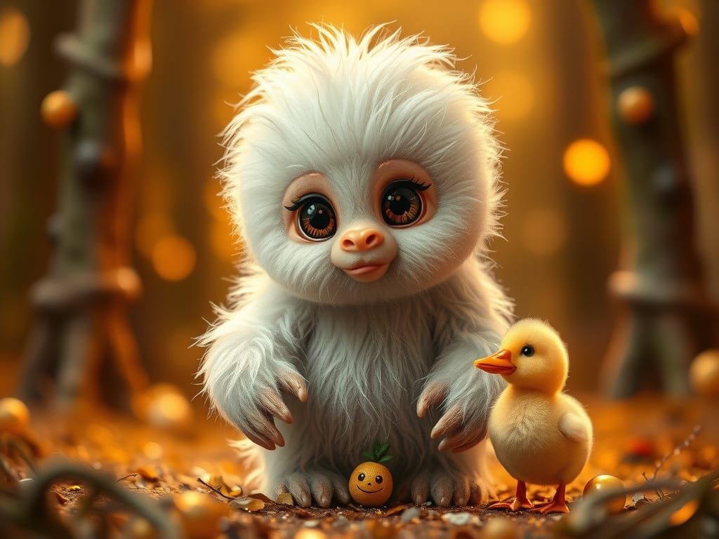 Cute Baby Yeti in Magical Forest