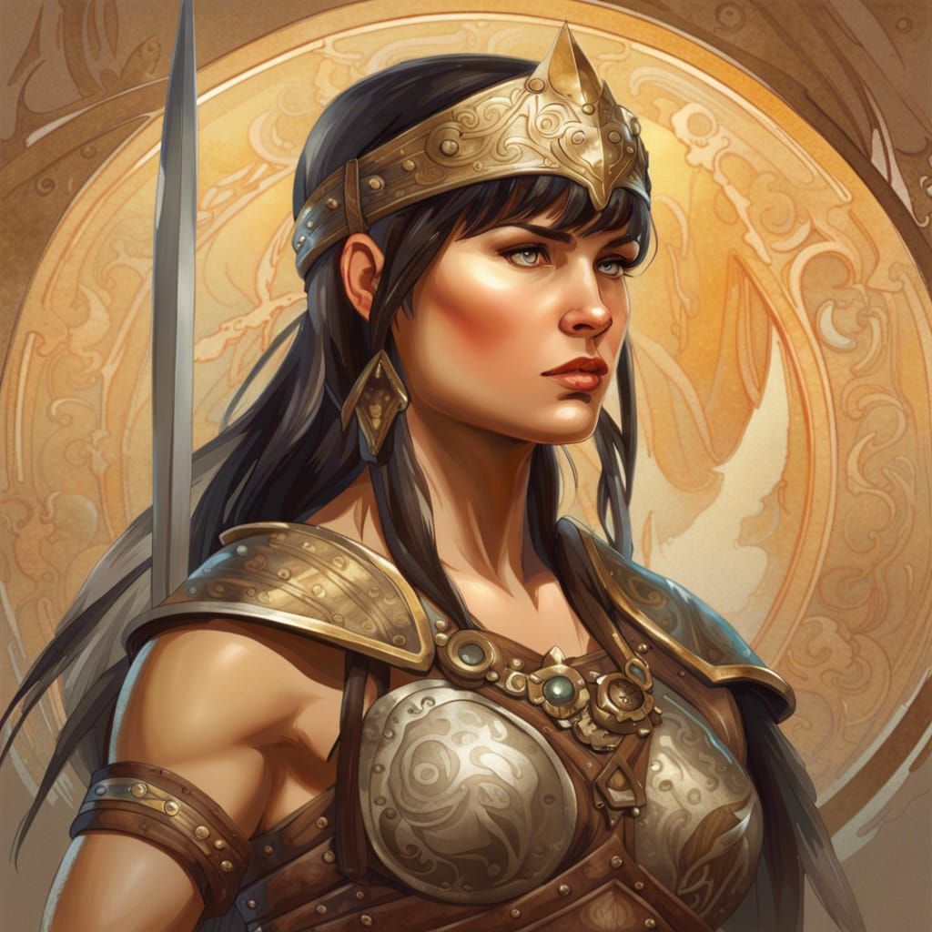 Xena Warrior Princess Portrait in Art Nouveau Style