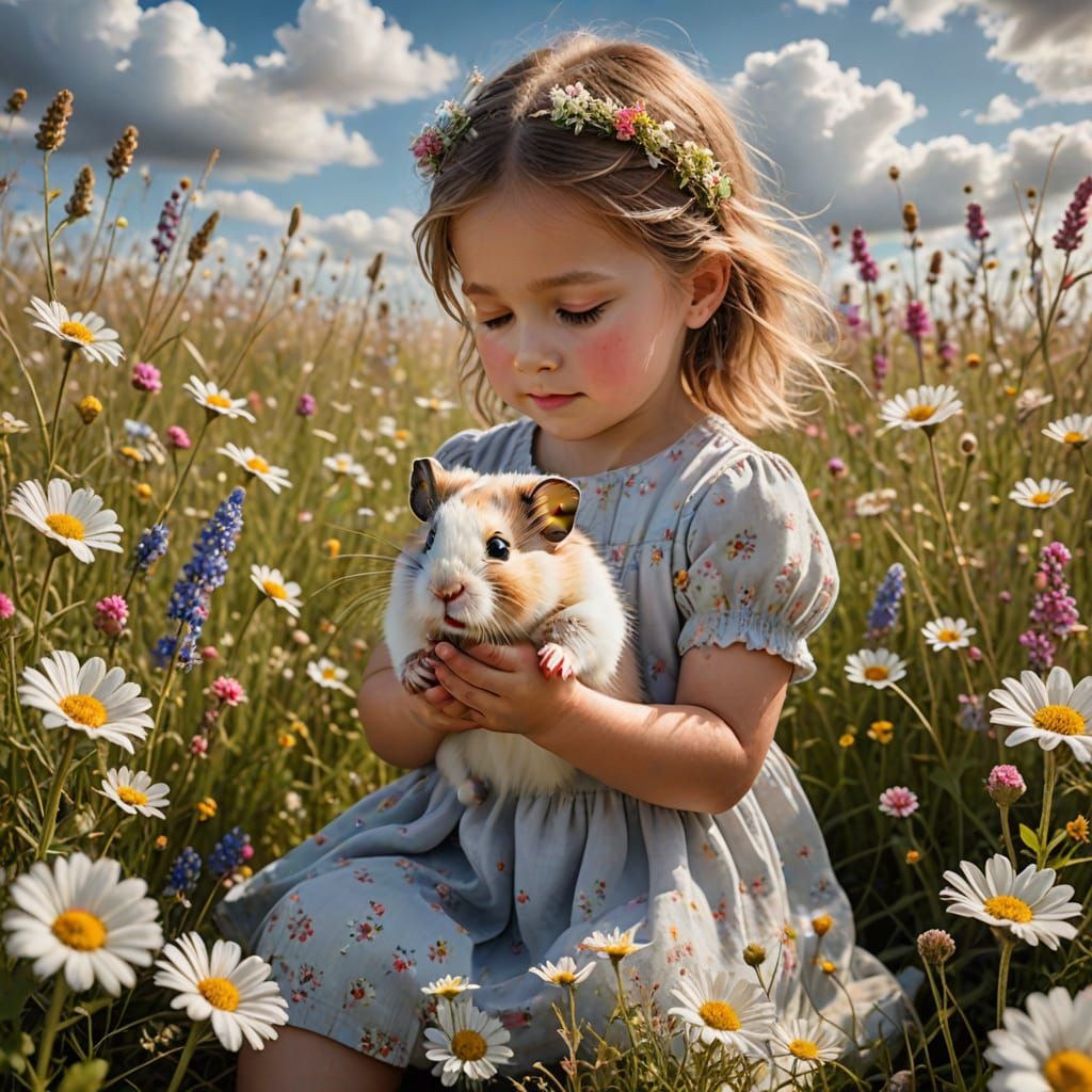 Joyful Hamster Moment in Wildflower Field