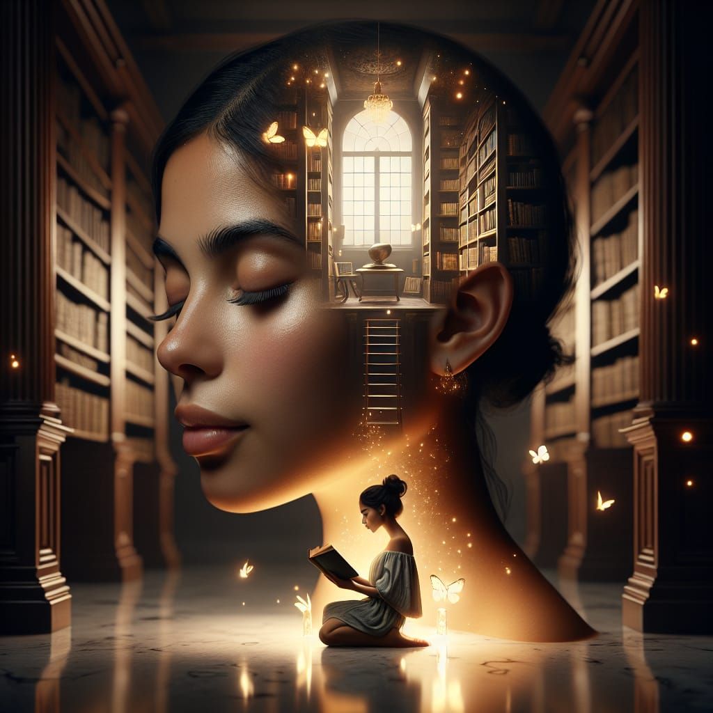 Reflective Portrait with Library Mindscape