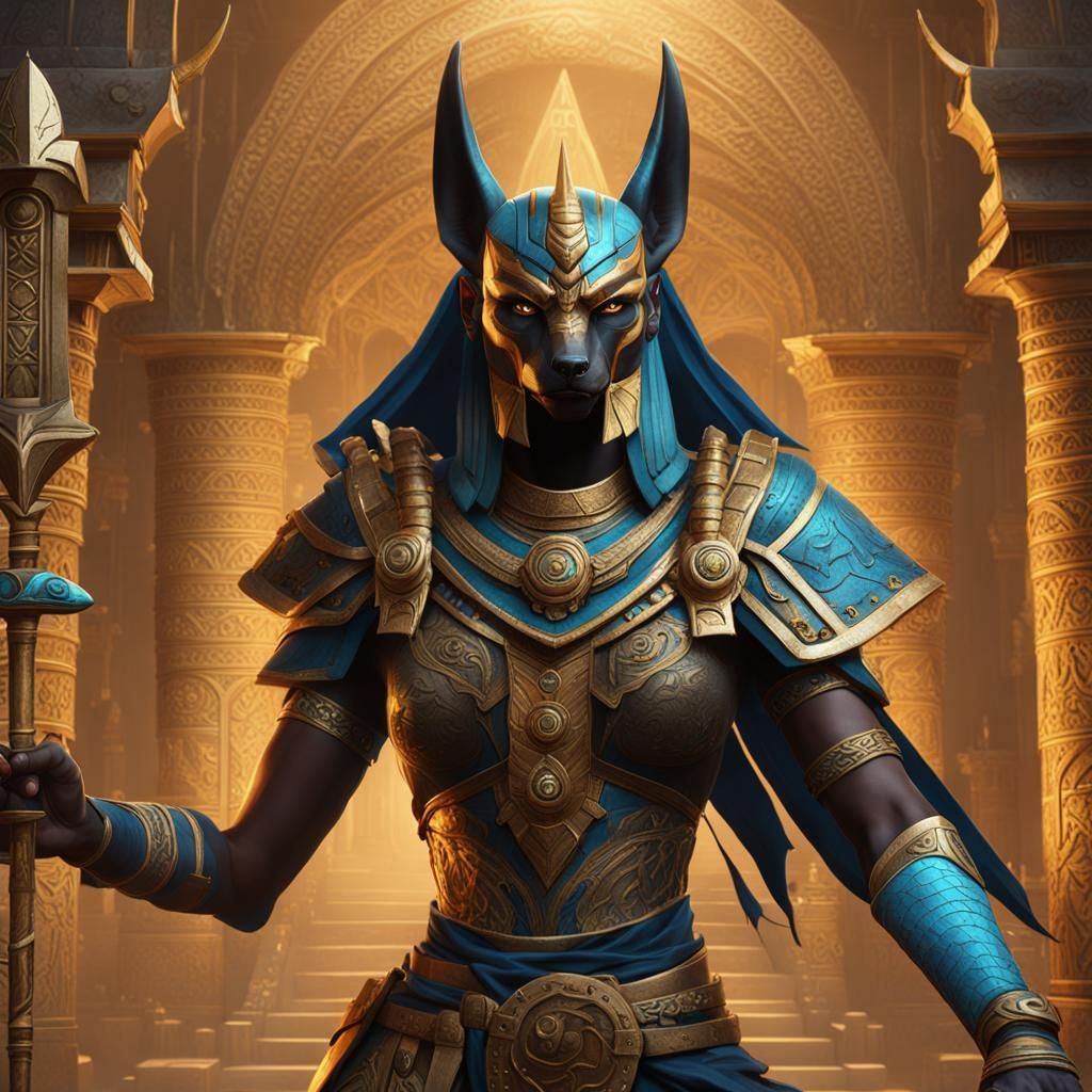 Anubis Priestess Warrior: Detailed Matte Painting