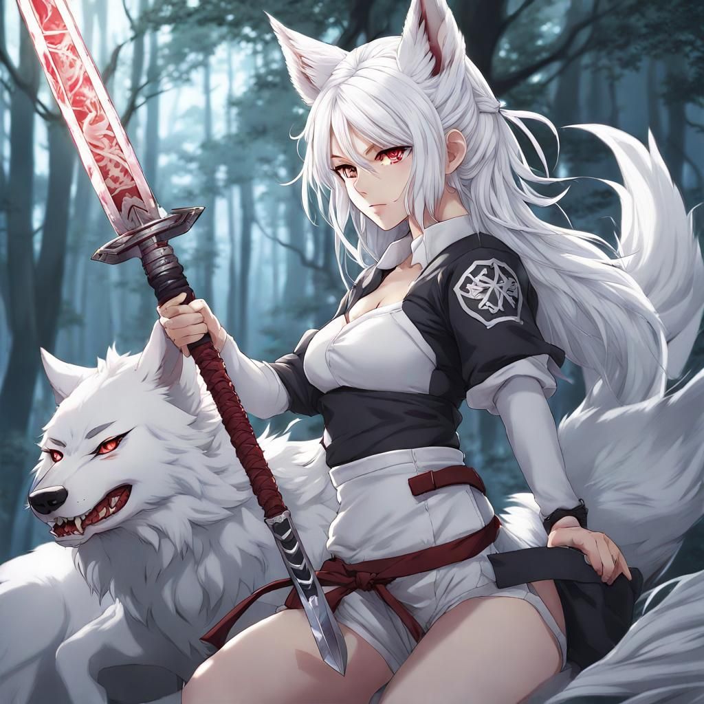 Anime Demon Slayer with Wolf Ears