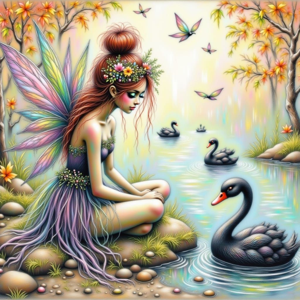 A fairy and her swans
