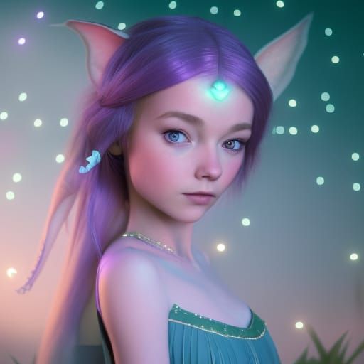 Cute Elf Girl in Purple Dress, Photorealistic Render