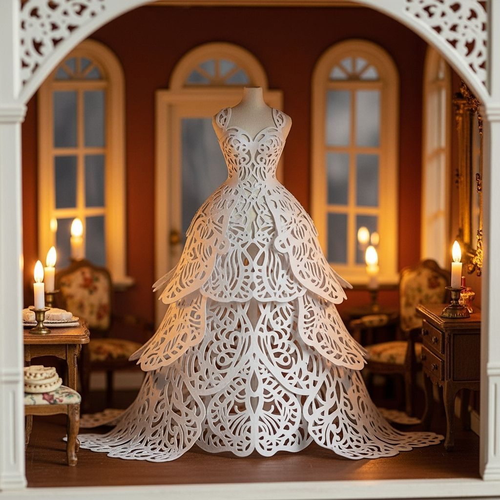 Delicate Paper Lace Bridal Gown in Dollhouse