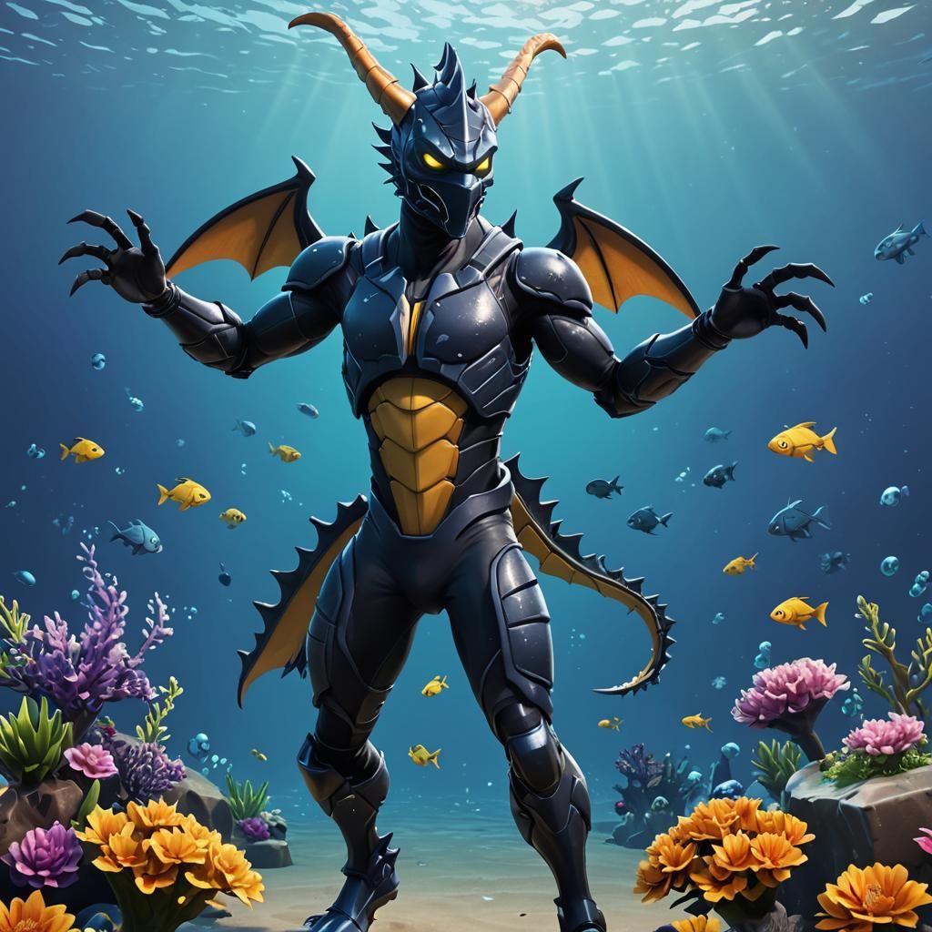 Fortnite Bat Character as Sea Dragon, 3D Render