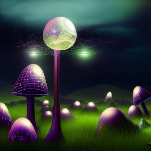 Glowing Purple Mushrooms in Moonlight: Fairycore Art